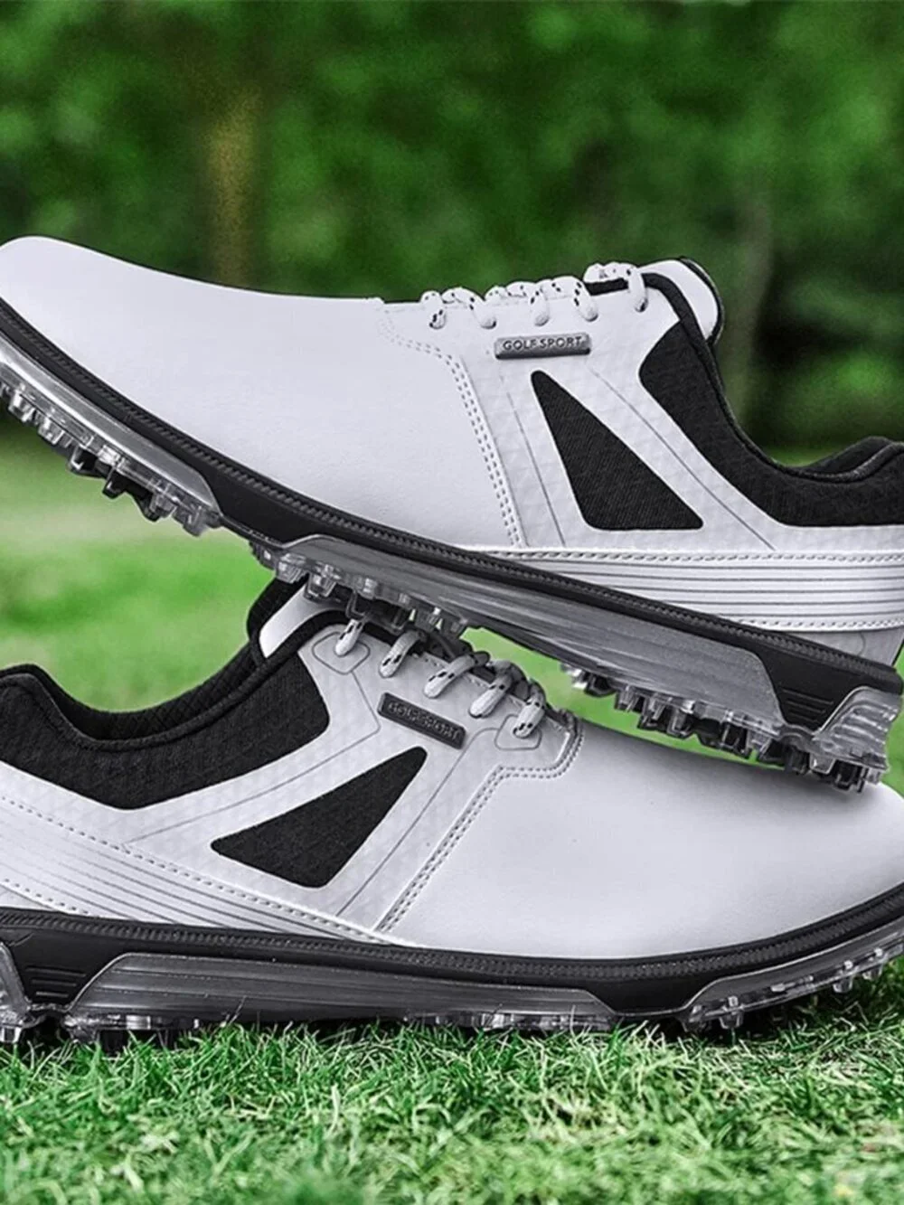 Men's White Golf Shoes Fixed Nail less Sole Waterproof Lightweight No-Slip